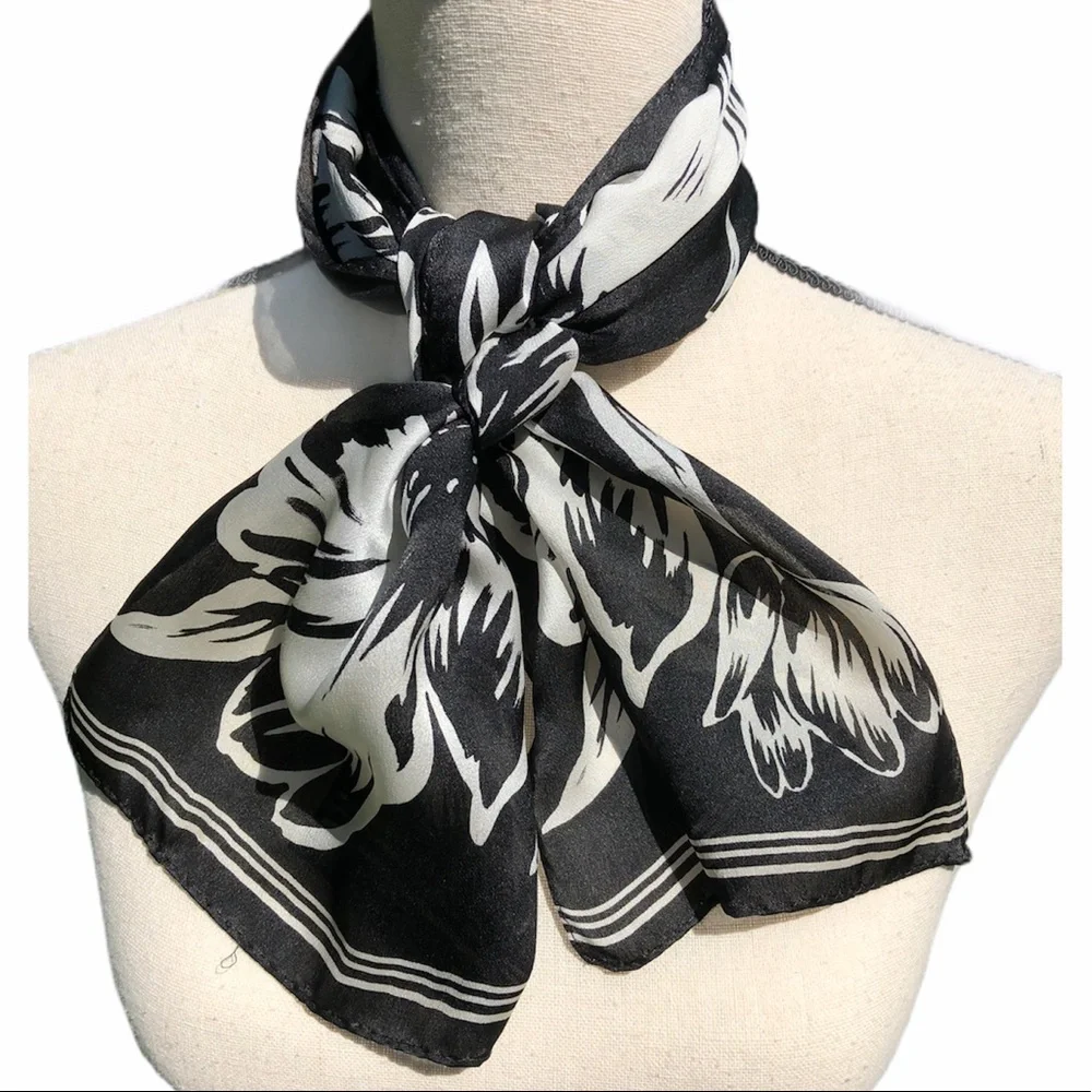 Black and Cream Floral Printed Silk Scarf | Jones New York